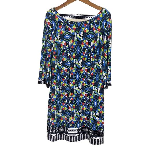 Laundry Shelli Segal Colorful Geometric Print Dress Medium Stretchy 3/4 Sleeve - Picture 1 of 6